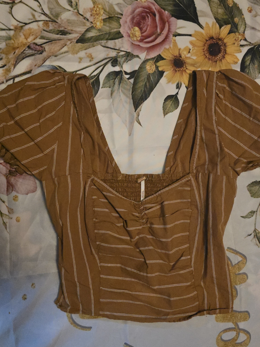 Free People Striped Square-Neck Top in Brown